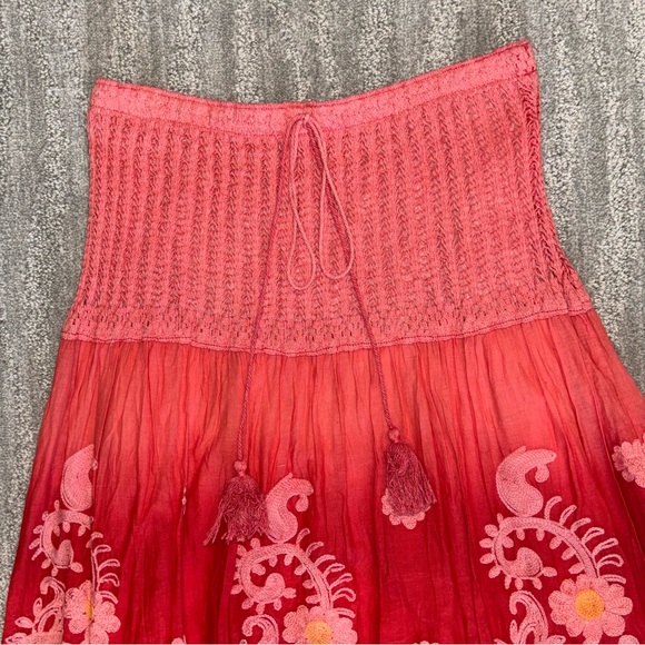 Nare Moda Women’s Boho Embroidered Tassel Hem Strapless Ombré Cotton Dress Sz M - Picture 4 of 7